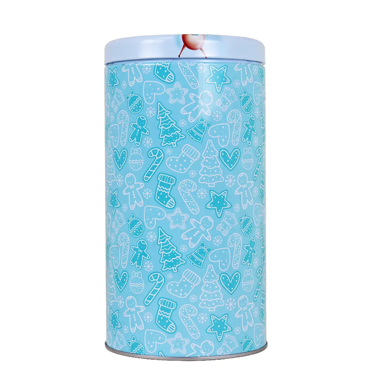 Lata Galletas Navideñas, Cilindro, Color Azul, 300 gr