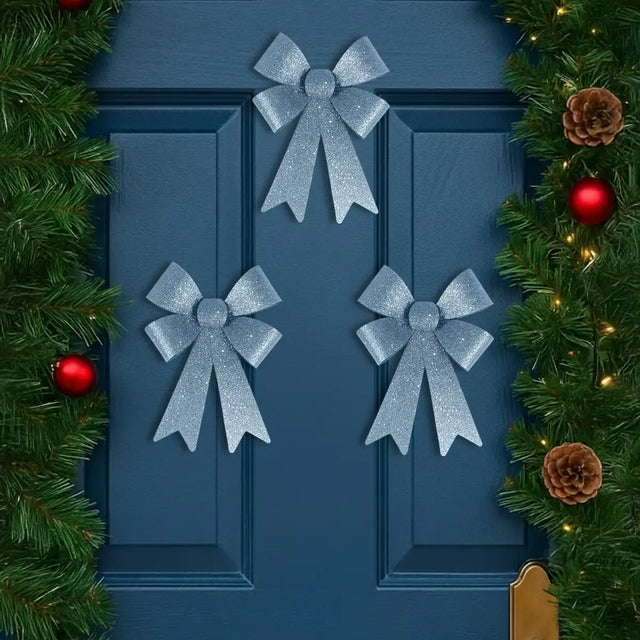 Moño Decorativo, Glitter, Color Azul, 3 pzas