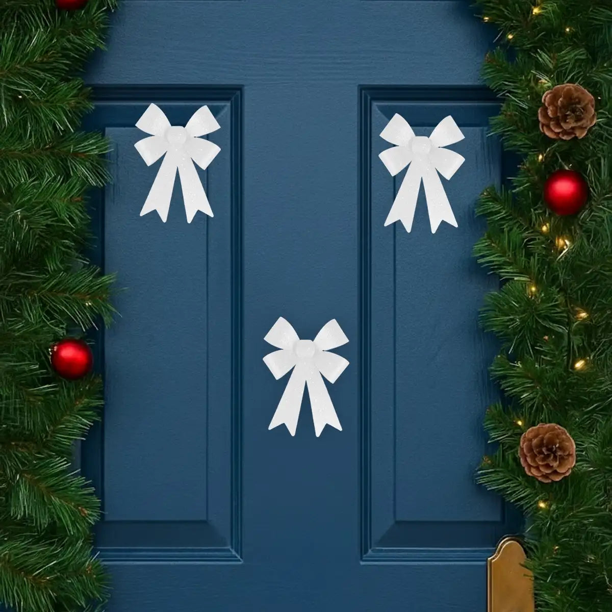 Moño Decorativo, Glitter, Color Blanco, 3 pzas