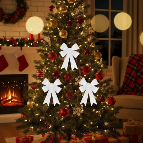 Moño Decorativo, Glitter, Color Blanco, 3 pzas