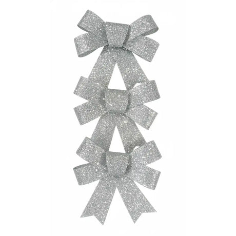 Moño Decorativo, Glitter, Color Gris, 3 pzas