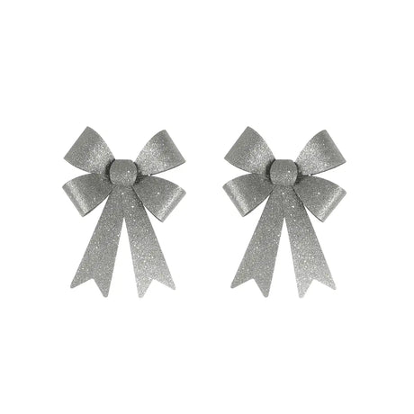 Moño Decorativo, Glitter, Color Gris, 2 pzas