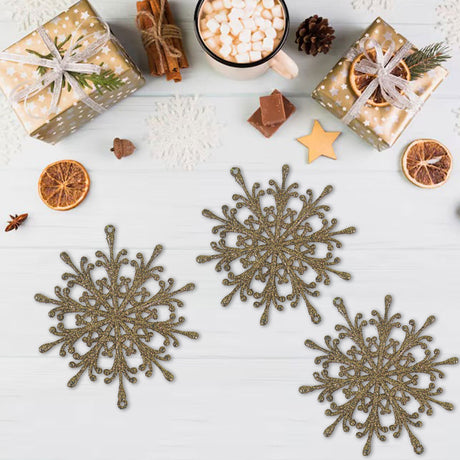 Ornamento, Copo de Nieve, Color Oro, 2 pzas