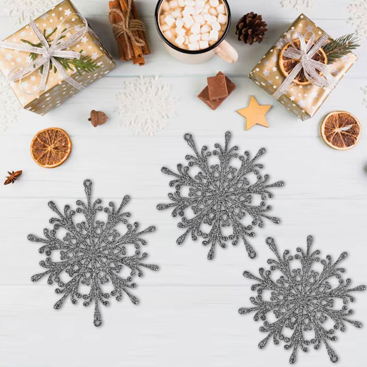 Ornamento, Copo de Nieve, Color Plata, 2 pzas