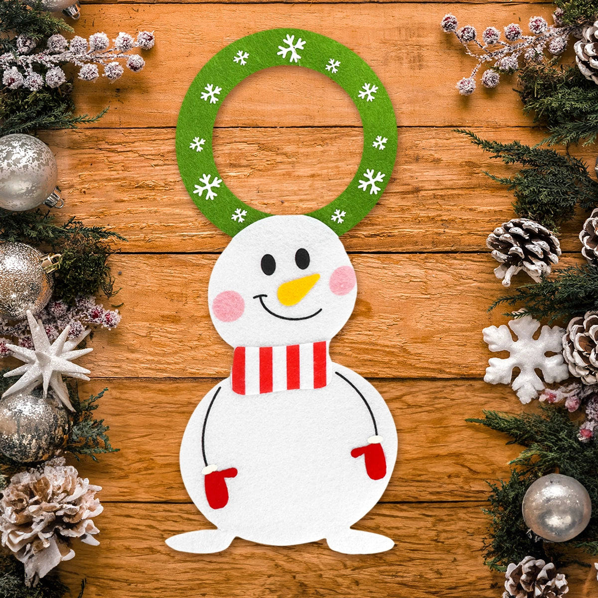 Adorno Navideño de Muñeco de Nieve para Manija, Color Verde