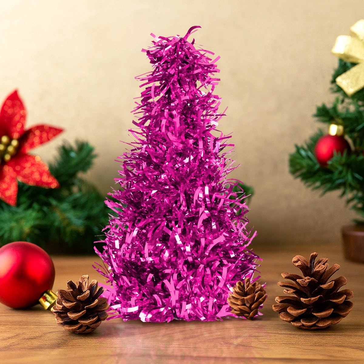 Mini Árbol, Tinsel, Color Fucsia