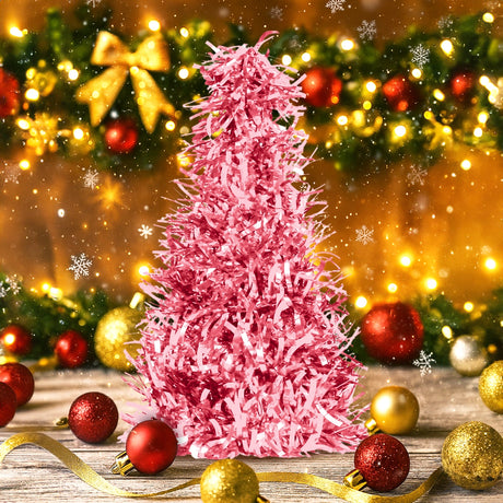 Mini Árbol, Tinsel, Color Rosa