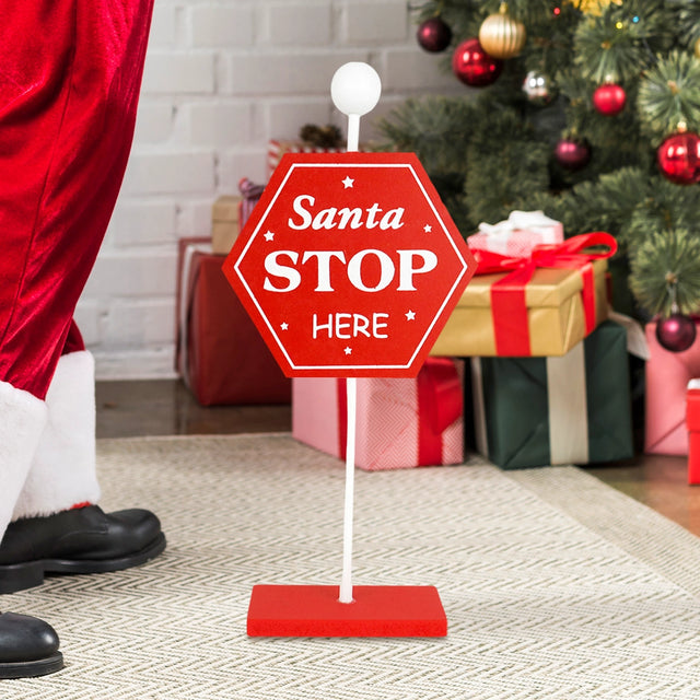 Letrero Navideño Decorativo "Santa Stop Here", MDF