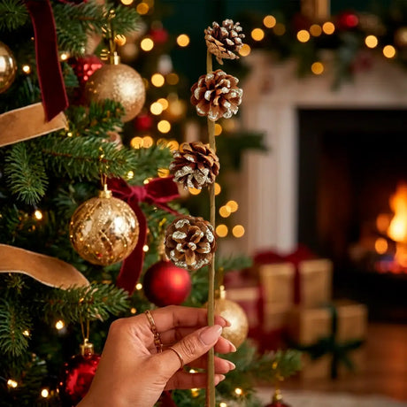 Follaje Navideño Decorativo, Piñas, Color Arena