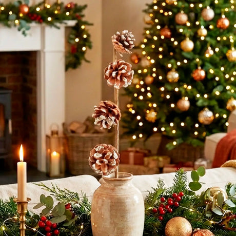 Follaje Navideño Decorativo, Piñas, Color Arena