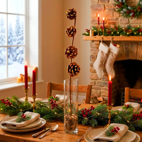 Follaje Navideño Decorativo, Piñas, Color Oro