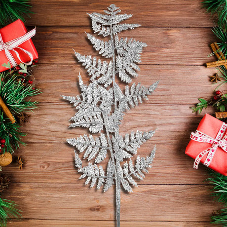 Follaje Navideño Decorativo, Hojas, Glitter, Color Plata