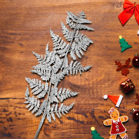 Follaje Navideño Decorativo, Hojas, Glitter, Color Plata