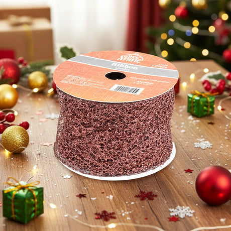 Listón Navideño, Glitter, Color Café