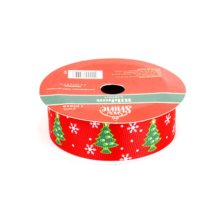 Listón Navideño, Pinos, Color Rojo