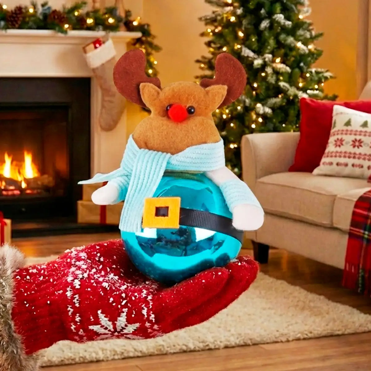 Esfera Navideña, Reno, Color Azul