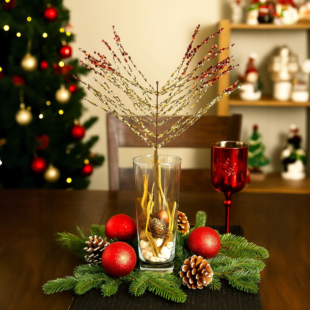 Vara de Follaje Artificial Navideña, Color Dorado