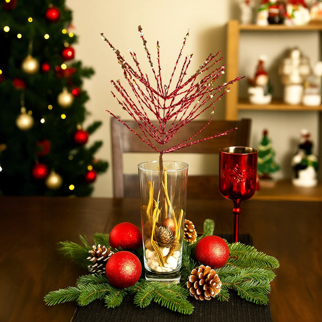 Vara de Follaje Artificial Navideña, Color Rojo