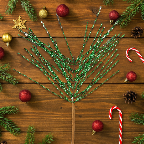 Vara de Follaje Artificial Navideña, Color Verde