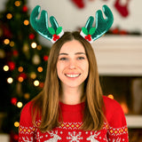 Broches de Cabello Navideños, Cuernos Reno, Color Verde