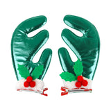 Broches de Cabello Navideños, Cuernos Reno, Color Verde