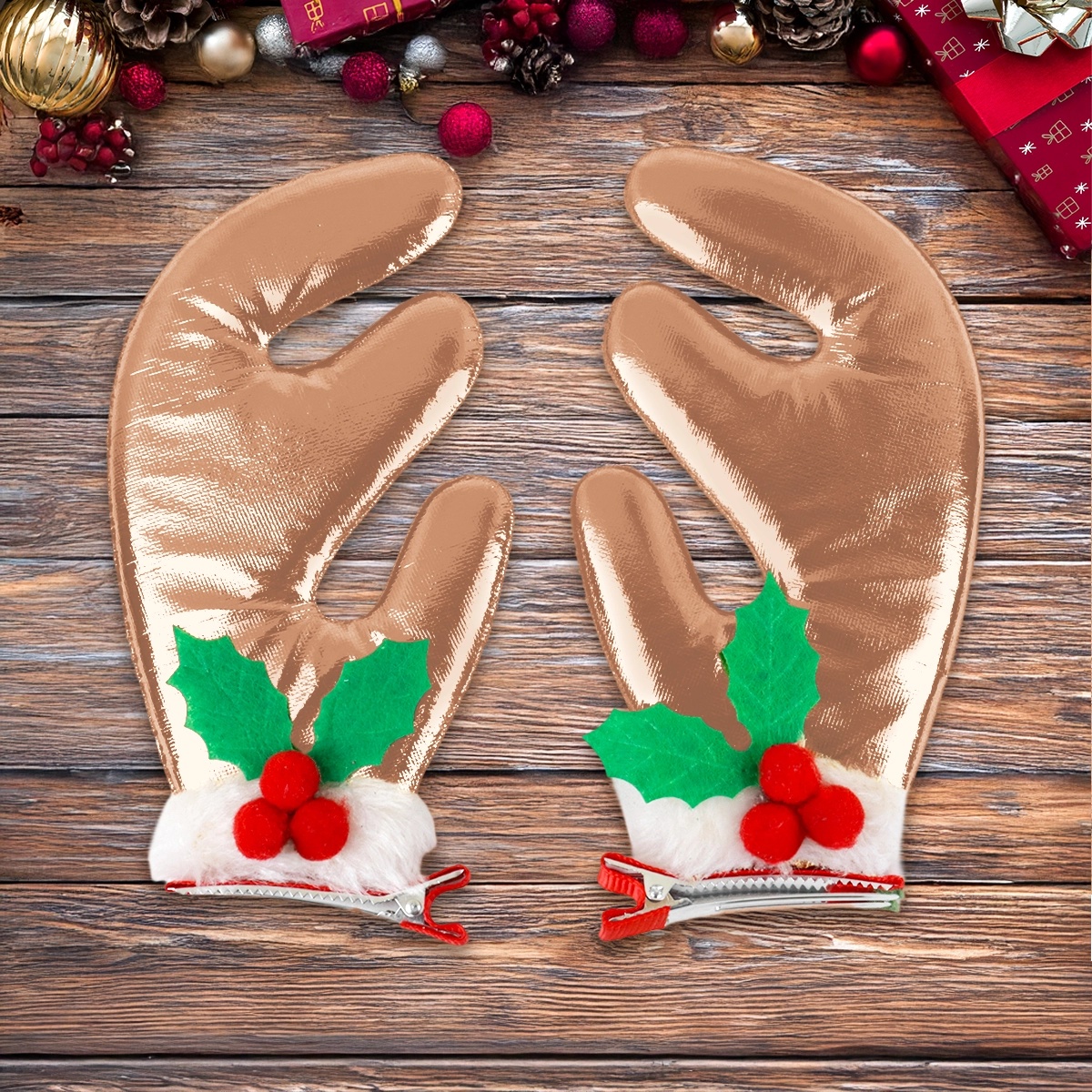 Broches de Cabello Navideños, Cuernos Reno