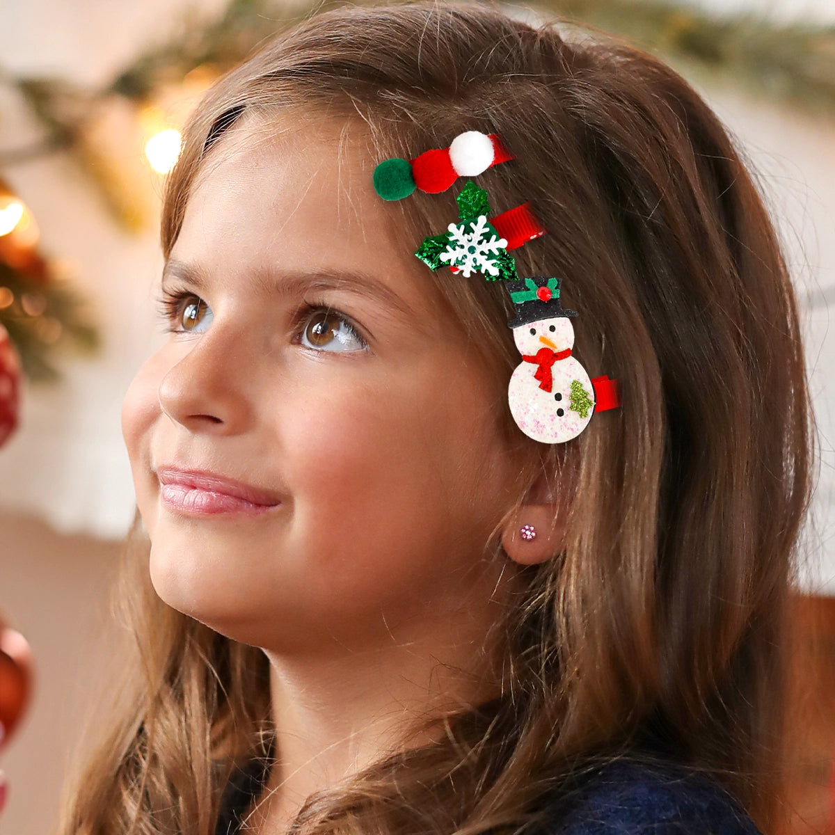 Broches de Cabello Navideños, Muñeco de Nieve