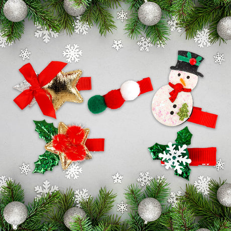 Broches de Cabello Navideños, Muñeco de Nieve