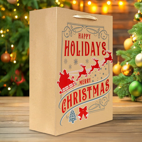 Bolsa de Regalo Navideña, Kraft, Happy Holidays