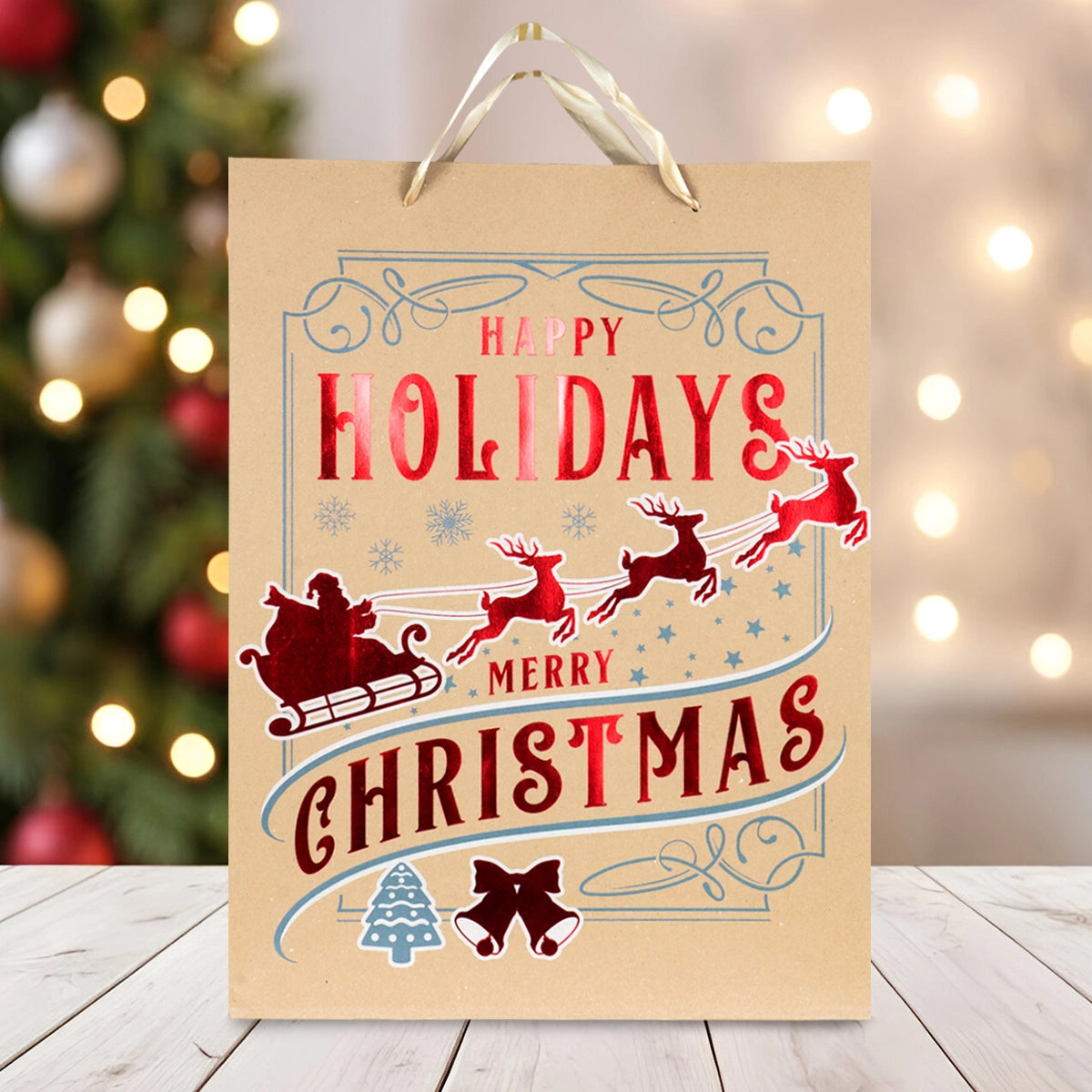 Bolsa de Regalo Navideña, Kraft, Happy Holidays