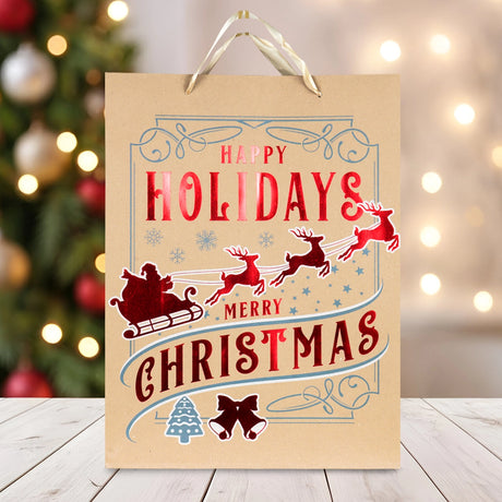 Bolsa de Regalo Navideña, Kraft, Happy Holidays