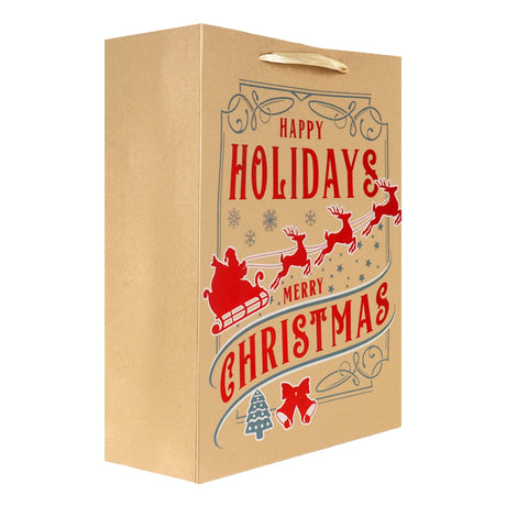 Bolsa de Regalo Navideña, Kraft, Happy Holidays