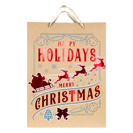 Bolsa de Regalo Navideña, Kraft, Happy Holidays