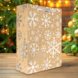 Bolsa de Regalo Navideña, Kraft, Copos de Nieve