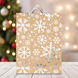 Bolsa de Regalo Navideña, Kraft, Copos de Nieve