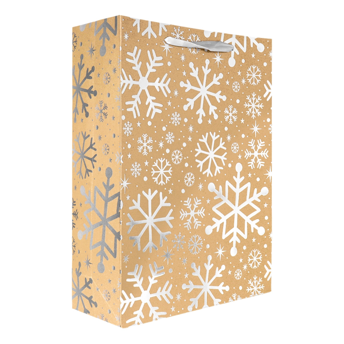 Bolsa de Regalo Navideña, Kraft, Copos de Nieve