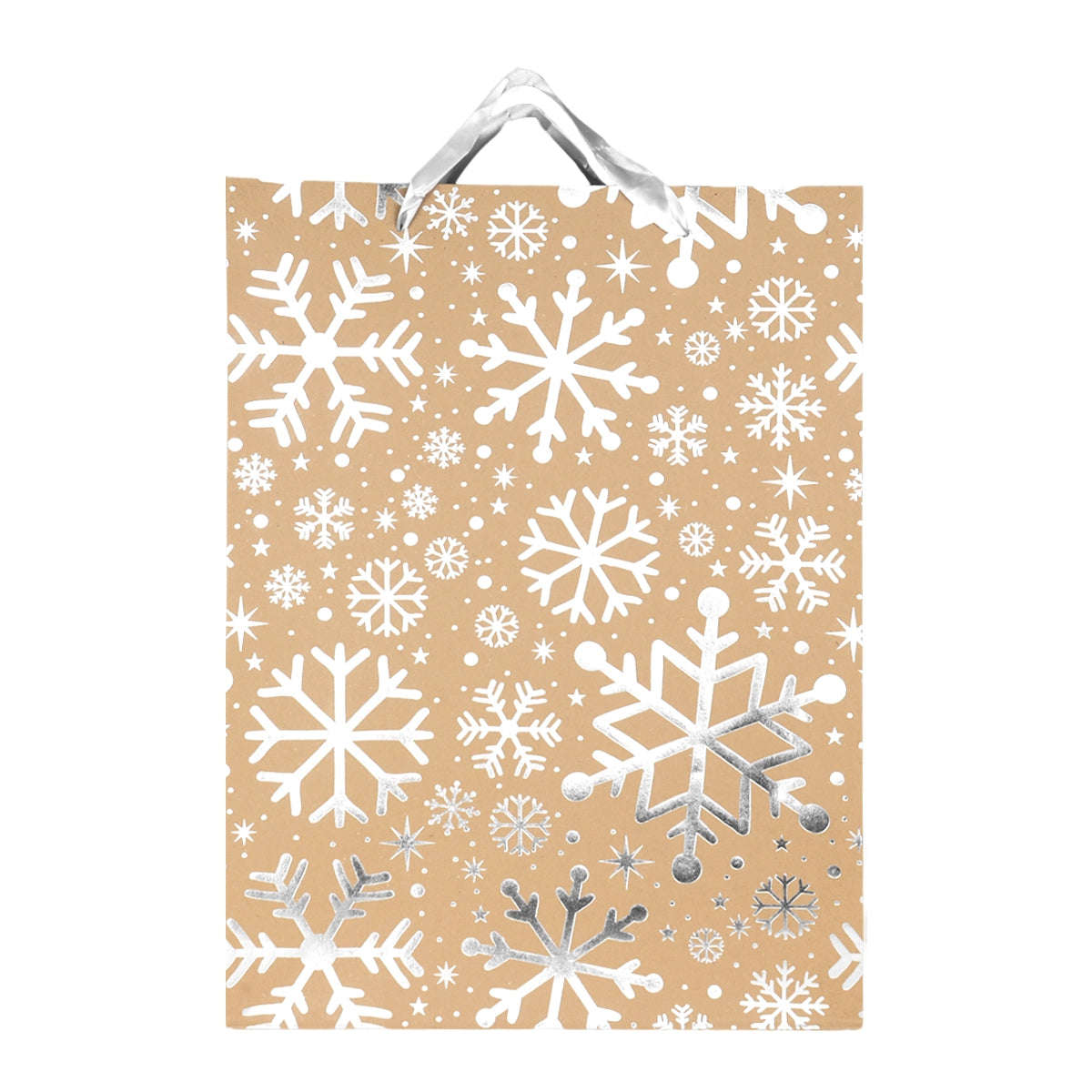 Bolsa de Regalo Navideña, Kraft, Copos de Nieve