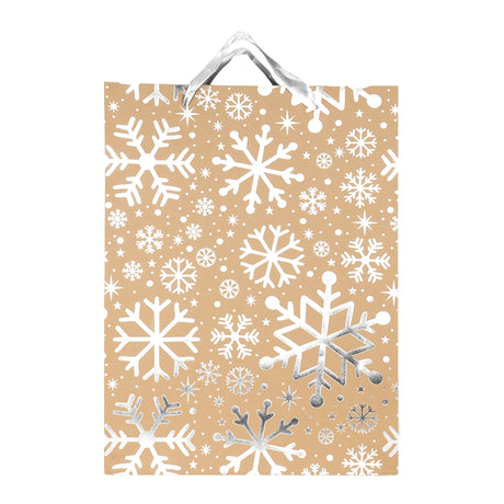 Bolsa de Regalo Navideña, Kraft, Copos de Nieve
