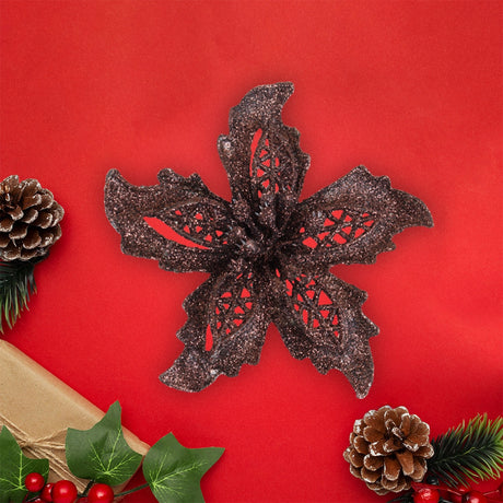 Ornamento Navideño en Forma de Flor, Color Café, 3 pzas