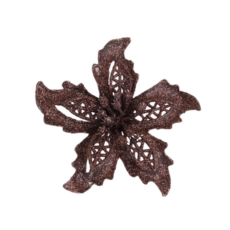 Ornamento Navideño en Forma de Flor, Color Café, 3 pzas