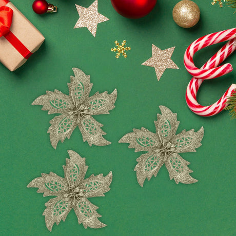Ornamento Navideño en Forma de Flor, Color Oro, 3 pzas