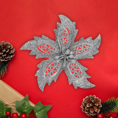 Ornamento Navideño en Forma de Flor, Color Plata, 3 pzas