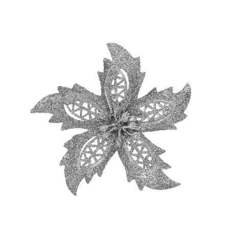 Ornamento Navideño en Forma de Flor, Color Plata, 3 pzas