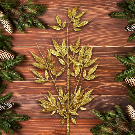 Follaje Decorativo, Glitter, Color Oro