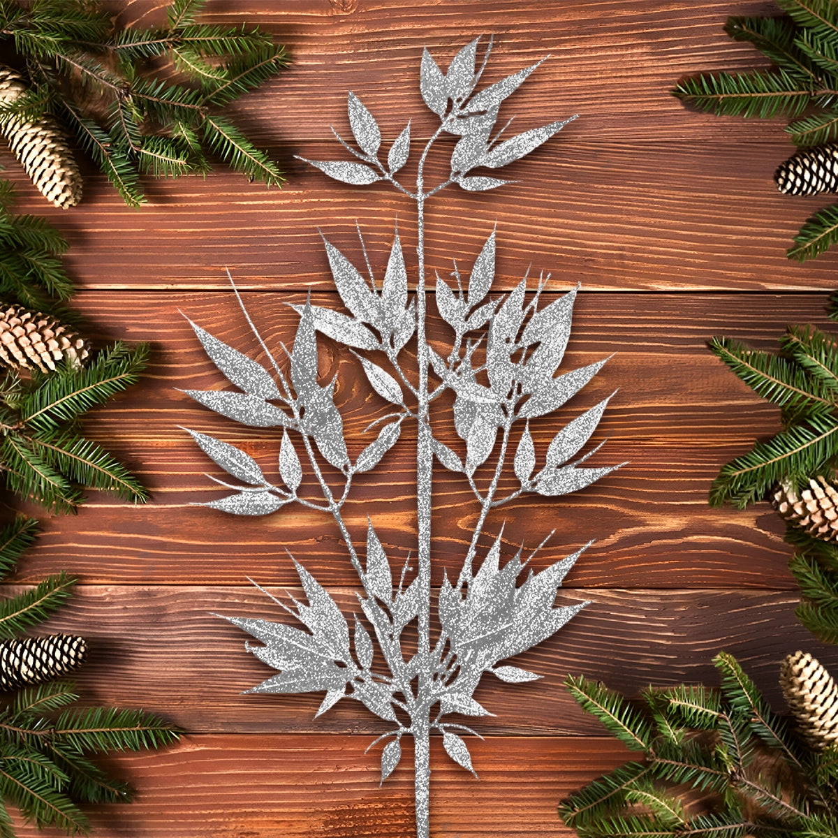 Follaje Decorativo, Glitter, Color Plata