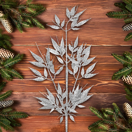 Follaje Decorativo, Glitter, Color Plata