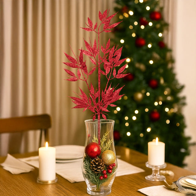 Follaje Decorativo, Glitter, Color Rojo