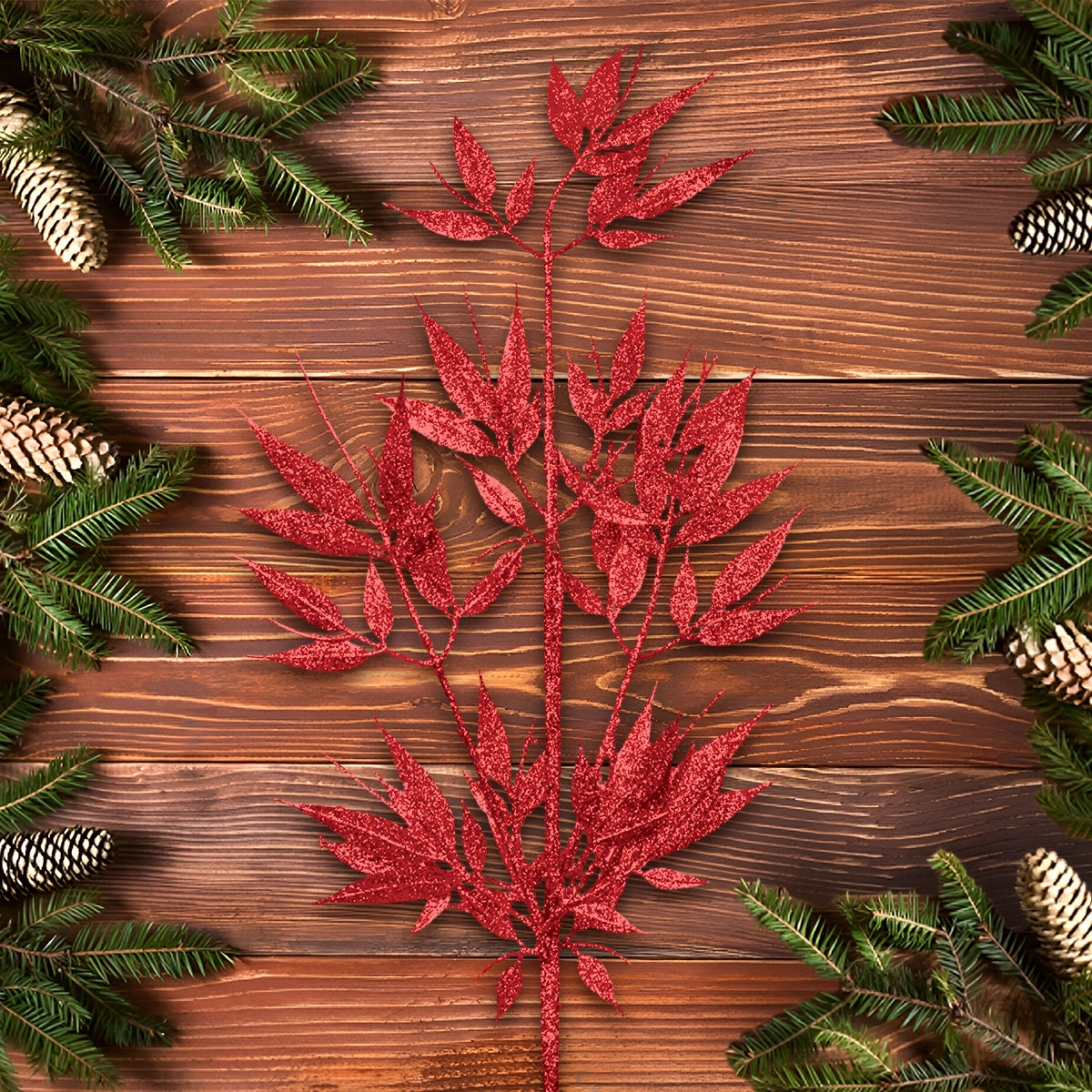 Follaje Decorativo, Glitter, Color Rojo