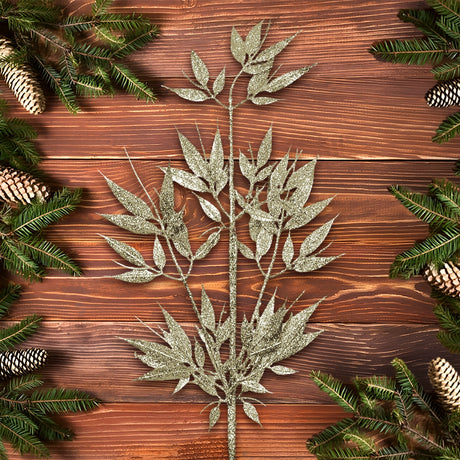 Follaje Decorativo, Glitter, Color Dorado