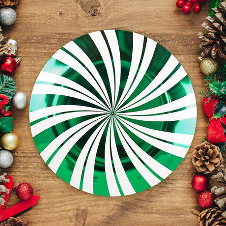 Plato de Plástico Navideño, Diseño Caramelo, Color Verde